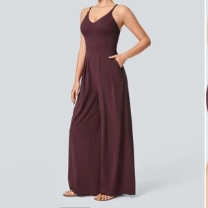 HALARA Deep Red Sleeveless Jumpsuit